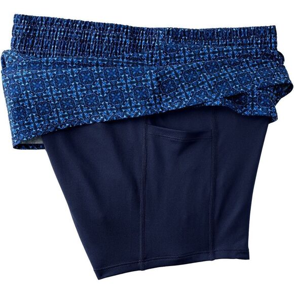 Land's End Tulip Hem Swim Skort navy mosaic mini tile smocked waist size medium - Picture 2 of 6